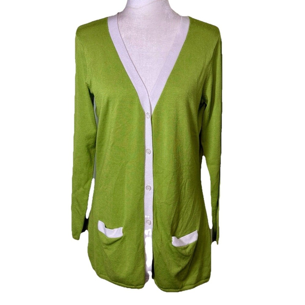 Chadwick’s Women’s Lime‎ Green Cardigan Preppy Y2K Dopamine Indie Layering Lg